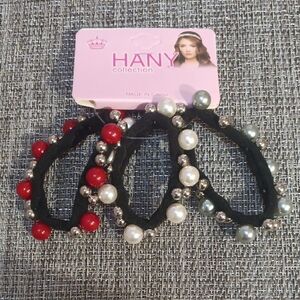 NY Collection Beaded Hair Ties - Red, White, Silver